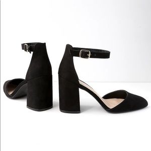 Ellarose Black Suede Ankle Strap Heels